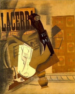 Pipe verre journal guitare bouteille de vieux marc Lacerba 1914 Cubists Oil Paintings